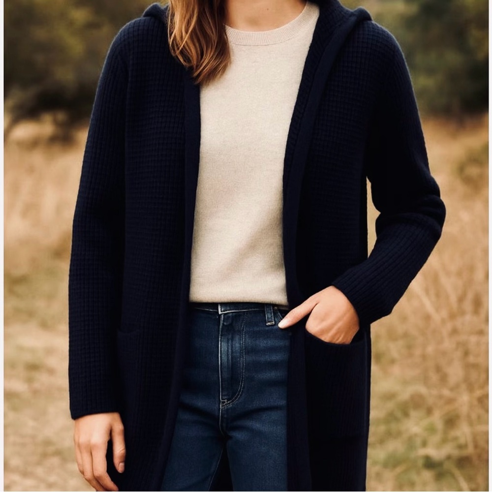 Jenni Kayne waffle weave cashmere / wool hooded sweater jacket - size small